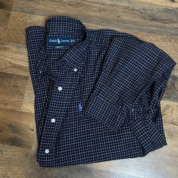 Ralph Lauren Classic Fit Button Down Shirt Navy Plaid Long Sleeve Men’s XL - Picture 4 of 6